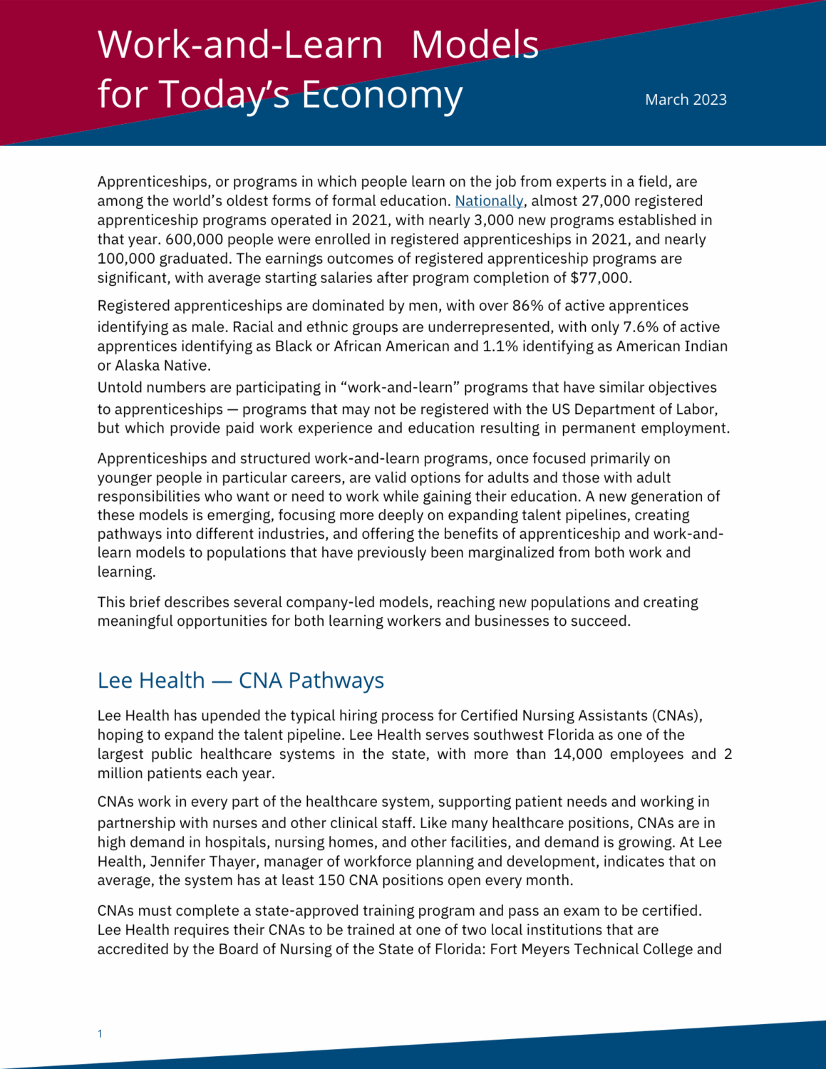 Cover of Work-and-Learn Models brief