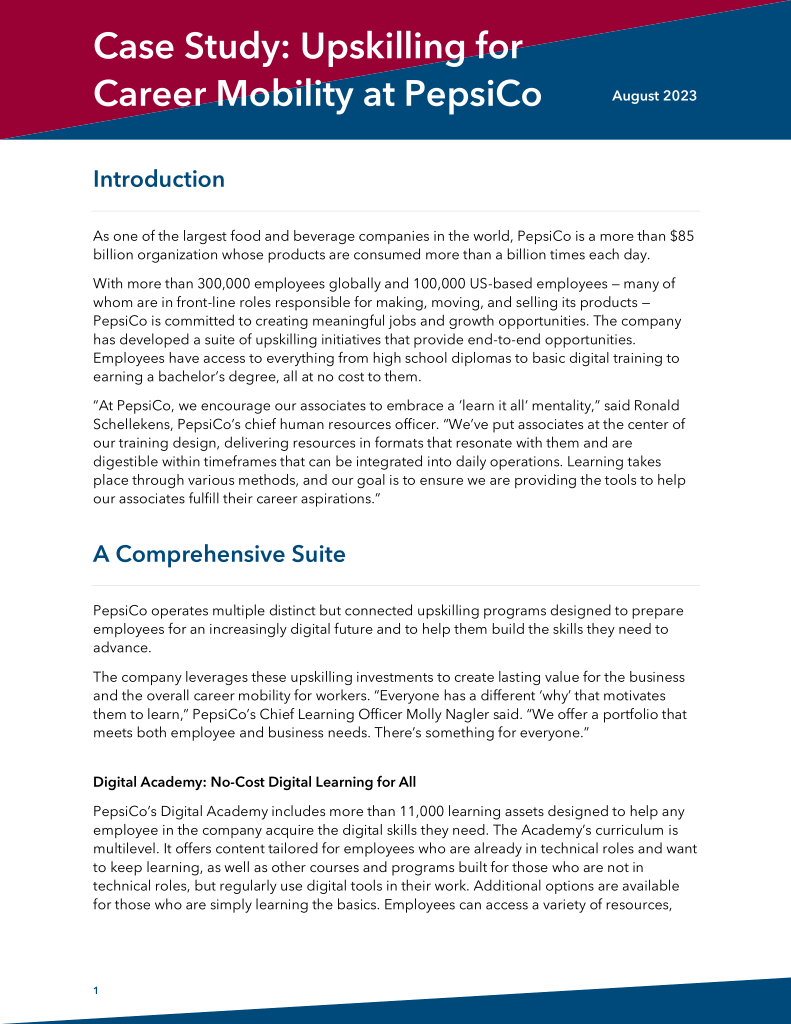 first page of the UpSkill-PepsiCo publication