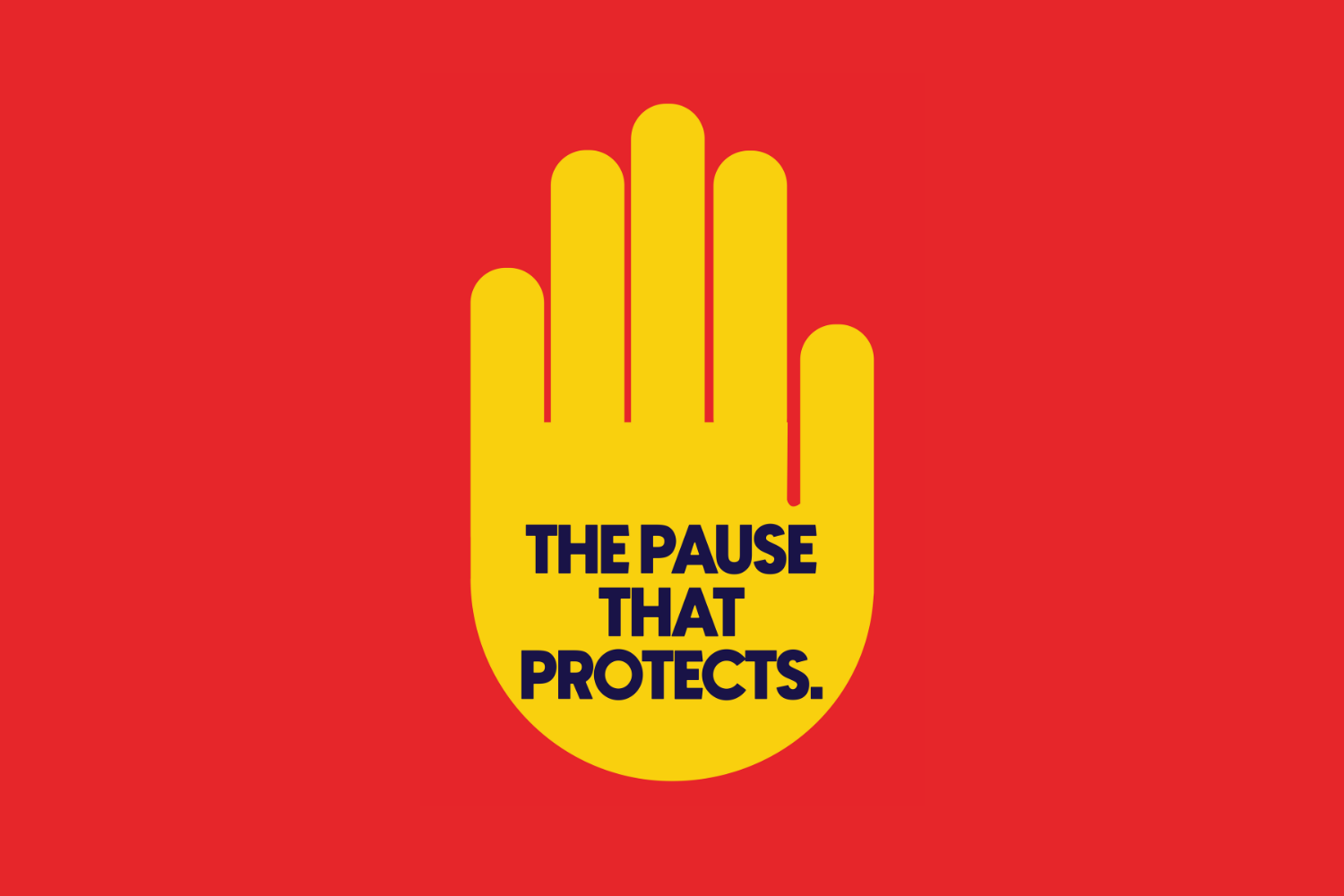 An illustration of a hand reading "The Pause that Protects," part of Take9's campaign for online safety.